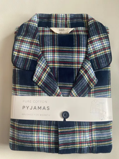 M&S MENS PURE Brushed Cotton Revere Collar Pyjama Set Size 2XL BNIP £24.99  - PicClick UK