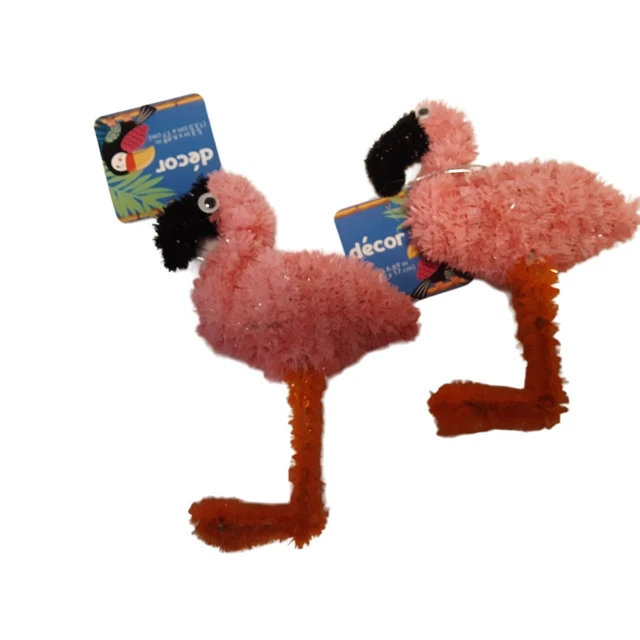 Pink Flamingo Pair Tinsel Figure Decoration Ornament 7 inch