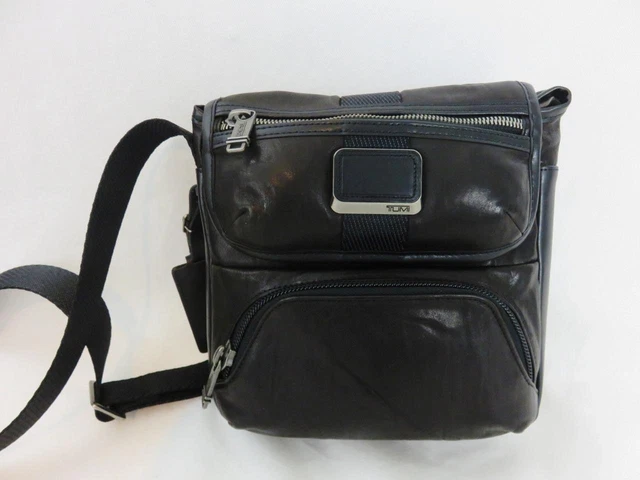Mens Tumi Alpha Bravo Barton  Black Leather Crossbody Travel Bag 9x9" MSRP $425 2