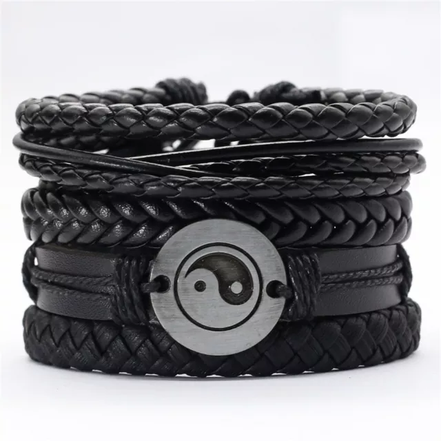 Pulseras de Plumas Taichi Negras Unisex, Brazalete de cuerda