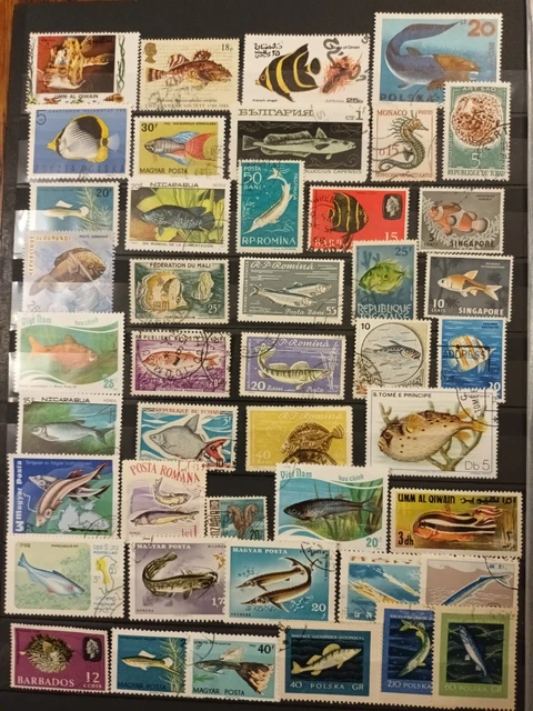 Lot de 44 Timbres Thématique "Poissons" (THE 145)