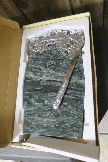 NEW Lenox GRAPE WEAVE Green Marble Cheese Cutting/Serving Board/Tray with Knife