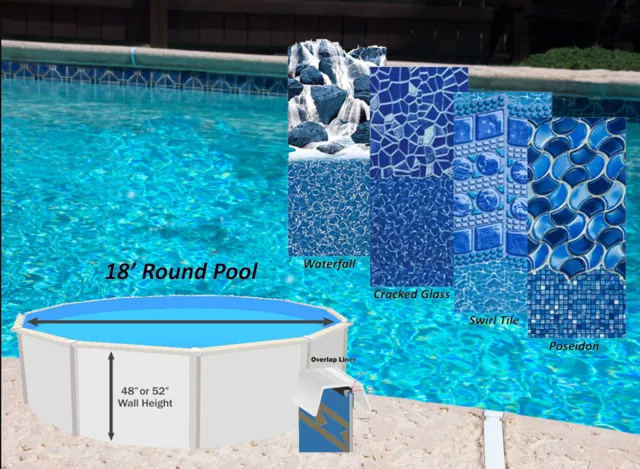 18' x 48"/52" Round Overlap Above Ground Swimming Pool Liner - (Choose Pattern)