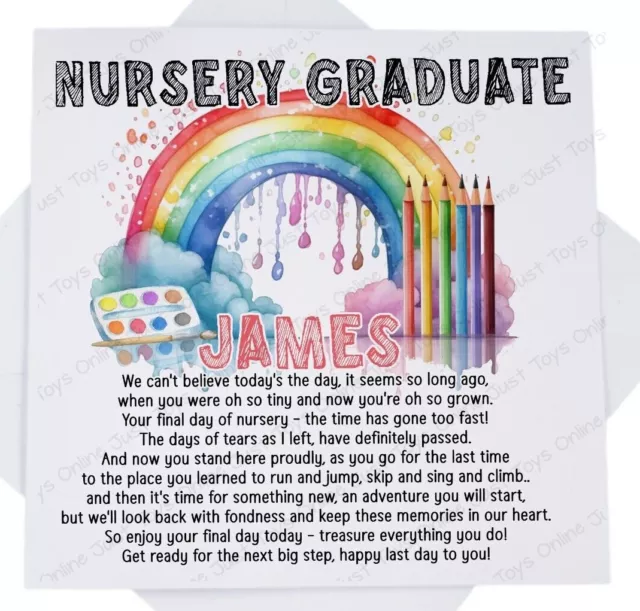 Personalised Last Day of Nursery Leaving Preschool Poem Good Luck Card Rainbow