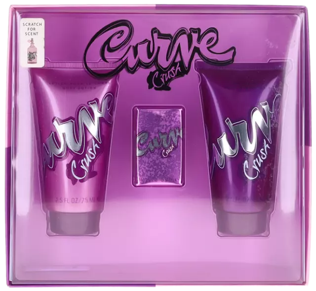 Curve Crush By Liz Claiborne For Women Set:Mini Parfum+BL+Bath & SG Shopworn New