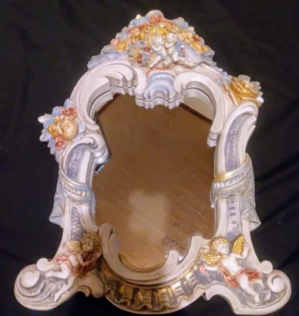 Ceramic Wall Mirror Cherib Floral Hand Made #105 Union Of Greek Ceramist Vintage