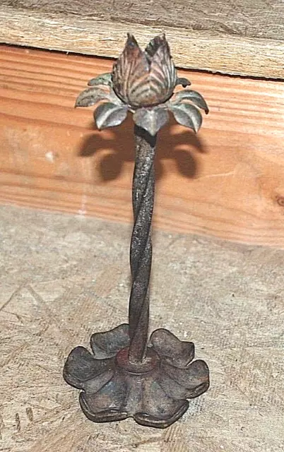 Candlestick Antique Candle Holder Primitive Hand Forged Metal Flower Rustic 1899