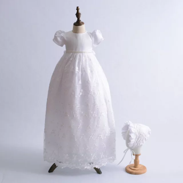 Wunderschönes lang getauftes Kleid mit Perlenstickerei Baby Spitze Taufkleid Kleid