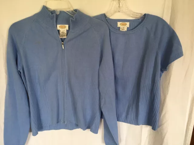 Talbots 2 Piece Set Cardigan Sweater Jacket & Shirt Women's Blue Medium