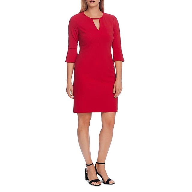 Vince Camuto Womens Red Crepe Flare Sleeves Wear to Work Dress S BHFO 0536