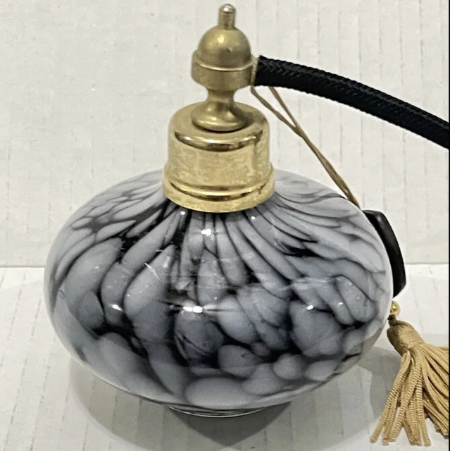 VINTAGE ATOMIZER PERFUME Bottle Black & White Art deco Glass marble