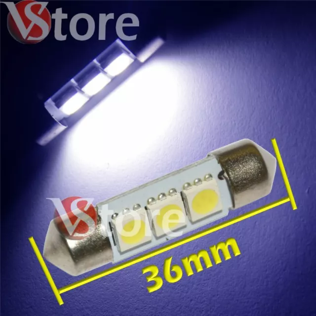 2 LED Festoon 36mm 3 SMD Blanc Ampoules Lumières Xénon Interieur/Plaque 12V