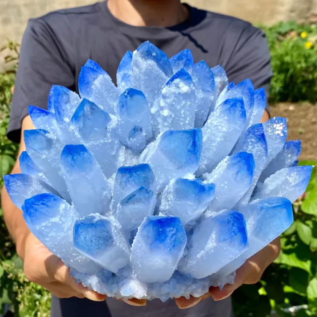 8.9LB New Find BLUE Phantom Quartz Crystal Cluster Mineral Specimen Healing