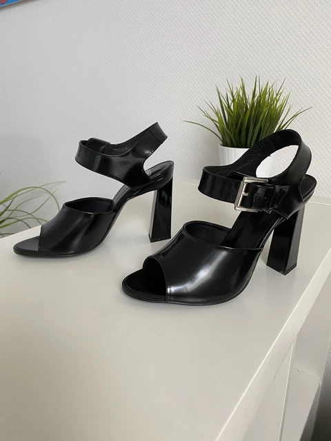 SANDALES CUIR NOIR Cross Walk 38 Yoox neuves black leather heels 5