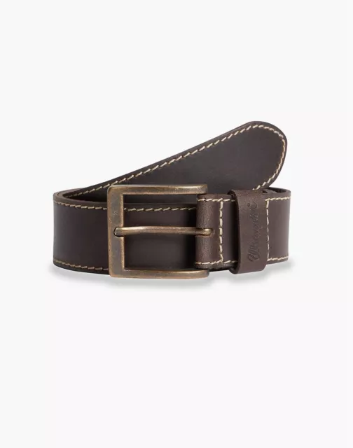 Wrangler Homme Cuir Premium Couture Ceinture En Marron & Noir Taille 203cm'