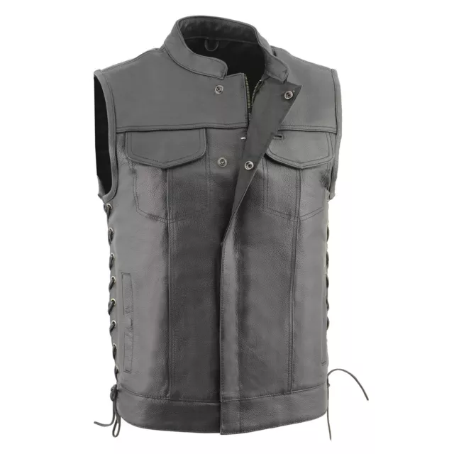 Milwaukee Leather LKM3712 Men's SOA Leather Vest w/ Side Lace, Zipper/Snap Front