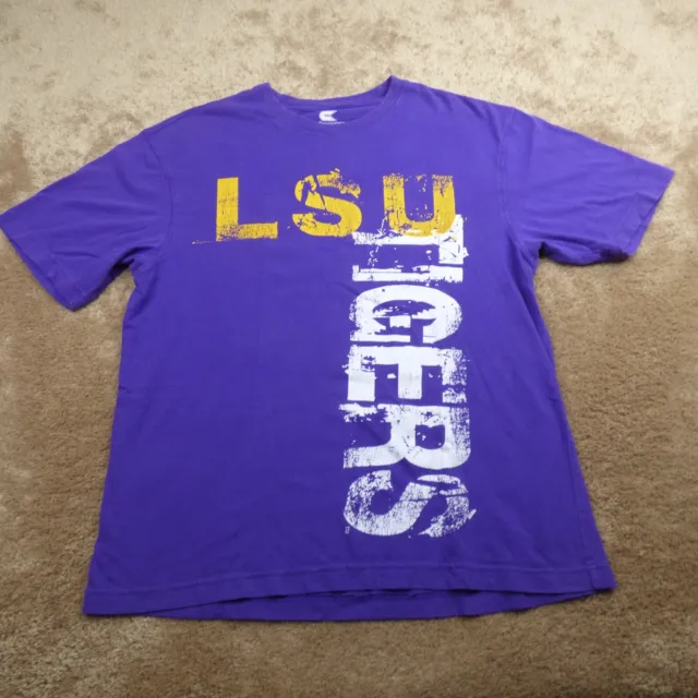 LSU Tigers Shirt Adult Large Purple Football Short Sleeve  NCAA Mens 7.12*