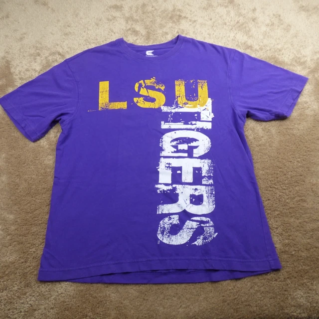 LSU Tigers Shirt Adult Large Purple Football Short Sleeve  NCAA Mens 7.12*
