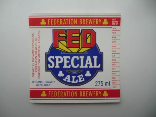 1985 Northern Clubs  Tyne & Wear Fed Special Ale Brewery Beer Bottle Label