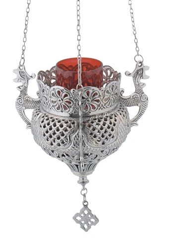 Large Christian Church Hanging 3 Chain Nickel Plated Vigil Lamp Votive Glass