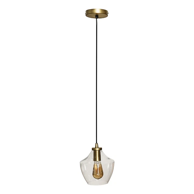 Vintage Ceiling Light Fitting Antique Brass Glass Electric Pendant LED Bulb