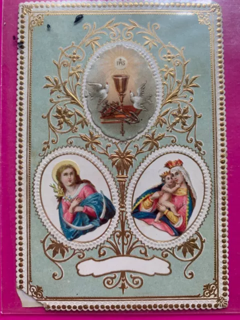 Santino Holy Card Antico Con Merletto E Rifiniture Oro, La Madonna  - Rif. 11215