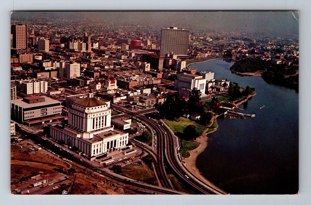 Oakland CA-California, Aerial View, Lake Merritt, Courthouse, Vintage Postcard