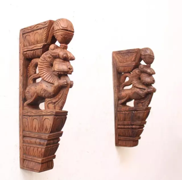 Yali Statue Wooden Wall Bracket Corbel Pair Dragon Shelf / Support Vintage Decor
