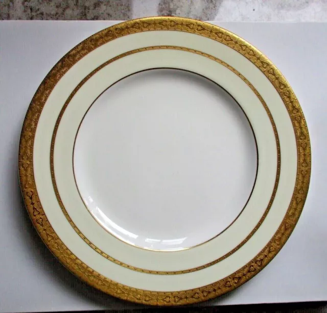 Mintons England Rare 1 Dinner Plate Porcelain China 3 Gold Encrusted Bands Vtg