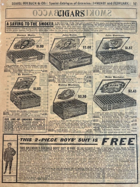Vintage Norma Martinez ￼Cigar ￼Print Ad From 1907 Sears Catalog
