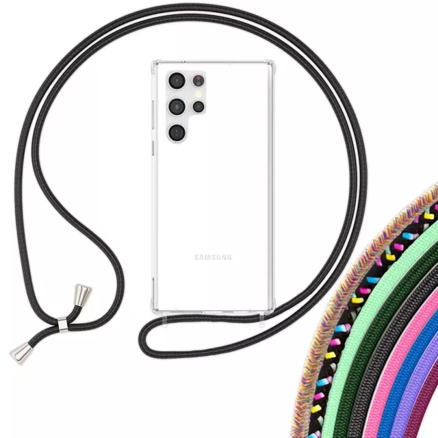 Klare Hybrid Hülle mit Kette zum Umhängen für Samsung Galaxy S23 Ultra Band Case