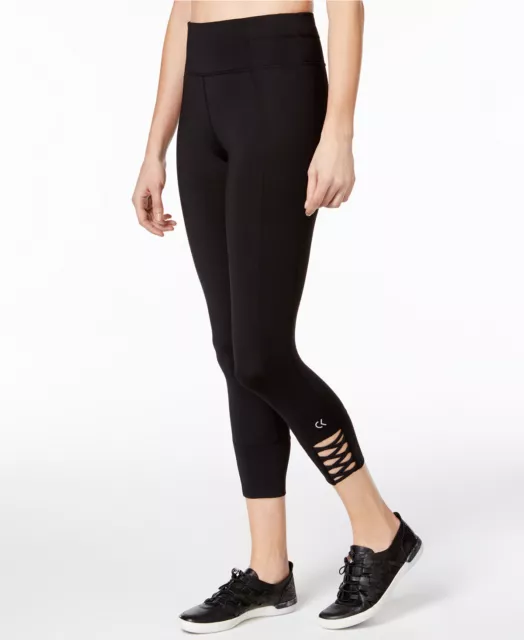 Calvin Klein Performance Lattice-Detail Cropped Leggings Black S PF7P9073 J