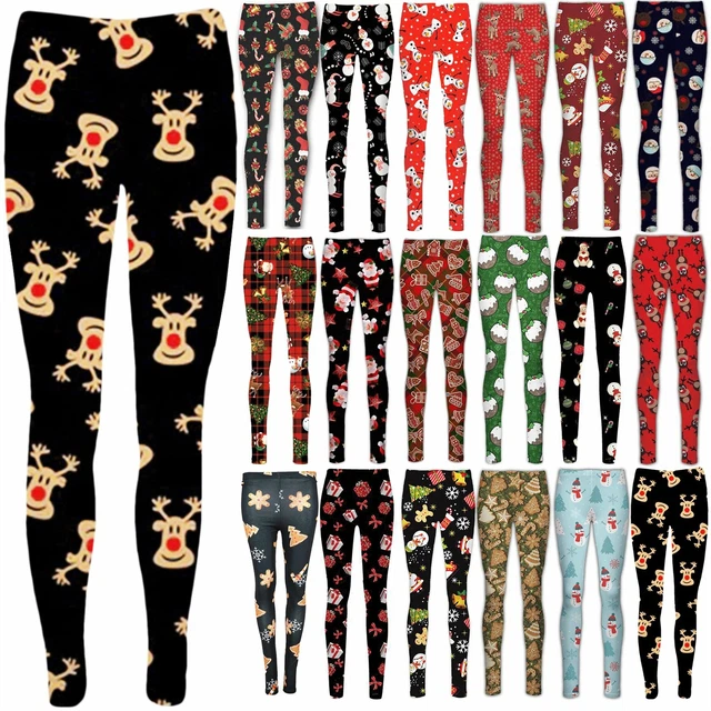 Leggings alla caviglia donna renna natalizia gufo rosso tartan
