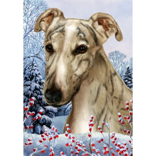Winter House Flag - Grey Brindle Greyhound 15036
