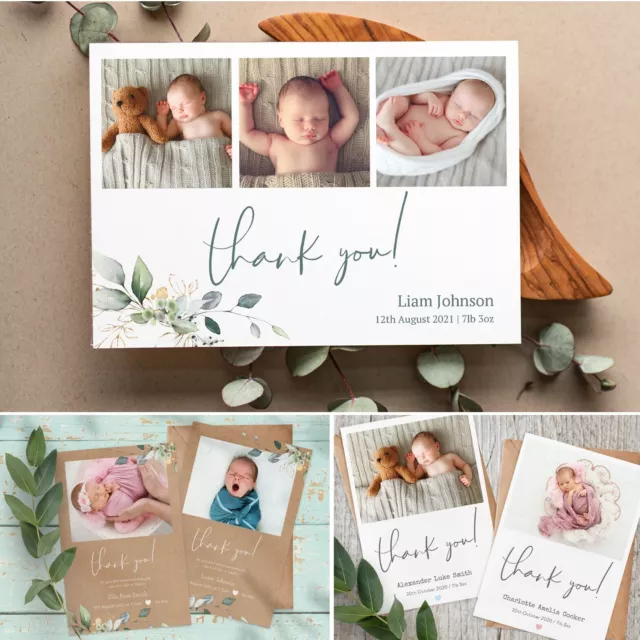 Baby Dankeskarten, personalisierte Jungen- oder Mädchengeburtstagstaufe (B3)