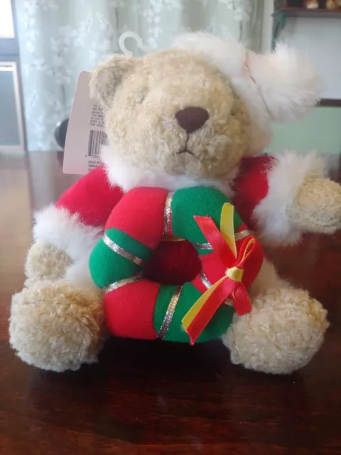 Santa Claus Bear Holding Wreath, New With Tags, Item 384