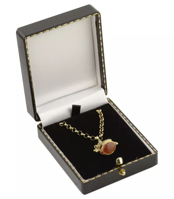 Luxury Antique Style Leatherette Jewellery Pendant Chain Drop Earring Medal Box