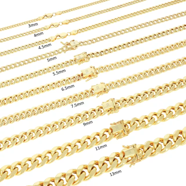 10K Yellow Gold 3mm-13mm Miami Cuban Link Necklace Chain or Bracelet, 7"-30"