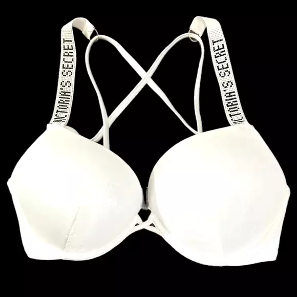 VICTORIAS SECRET SWIM Bombshell Shine Straps Push Up Bikini Top 36B White  Satin £42.84 - PicClick UK