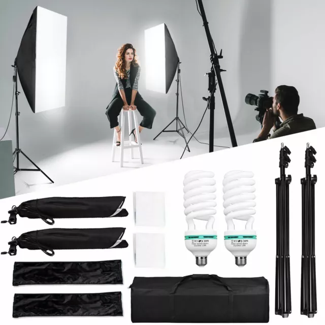 Photo Studio 2x135W Bulbs Softbox Continuous Lighting Soft Box Light Stand Kit