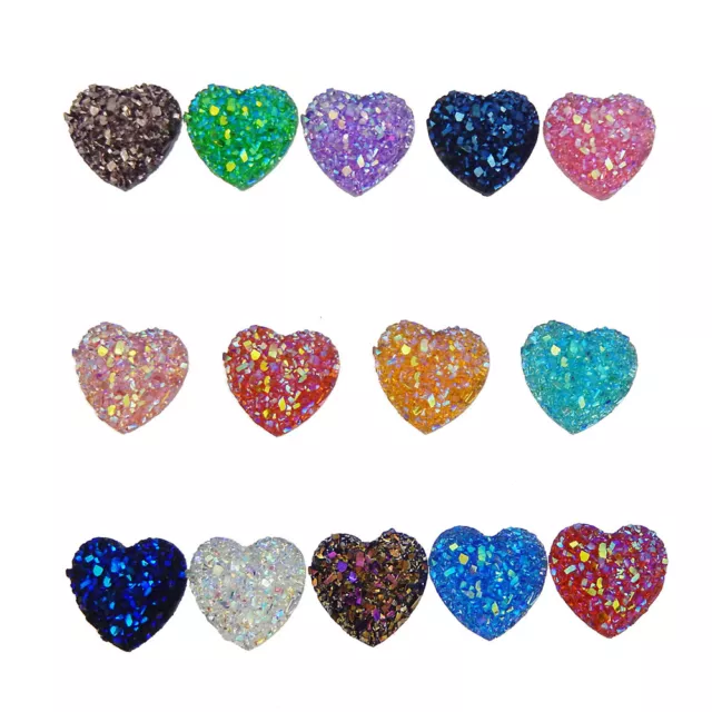 100 Stck. Verschiedene Harz Kunst Druzy Cabochon Rund Herz Glitzer Flacheback Schmuck 2