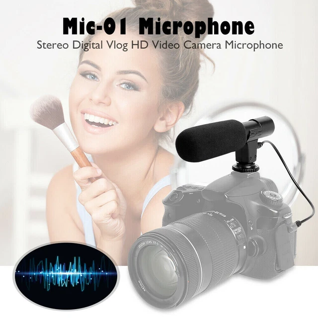 Micrófono condensador para cámara de video estéreo digital de 3,5 mm grabación externa Vlog