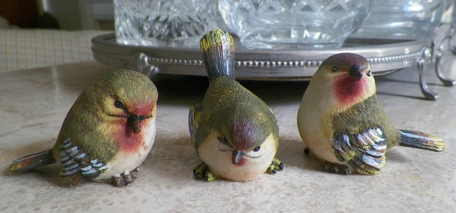 Sparrows Wren Bird Figurines Set of 3 Resin