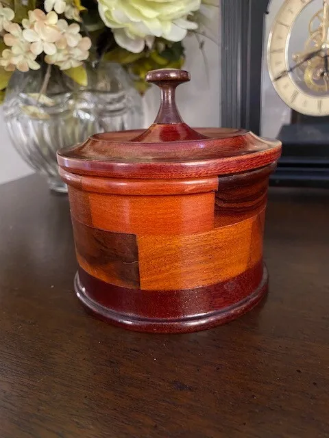 Vintage treen turned wooden jar with lid for table top or entry piece many uses