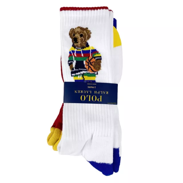 Polo Ralph Lauren Basketball Bear 2-Pair Socks Multicolor - Size 6-12.5 Shoe