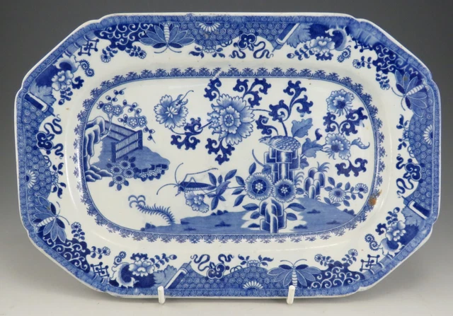 ANTIQUE POTTERY PEARLWARE Blue Transfer Spode Grasshopper Small Platter ...