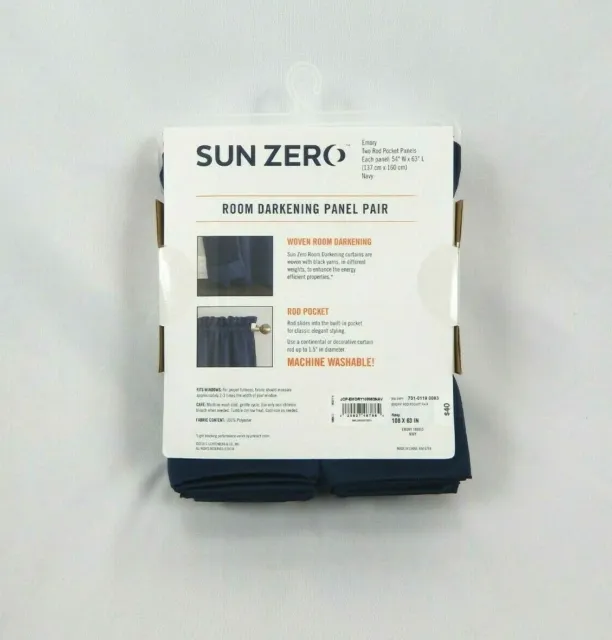 Sun Zero bleu marine Emory 2 pack de 2 pièces - tige assombrie-panneaux rideaux de poche 108 x 63" 2
