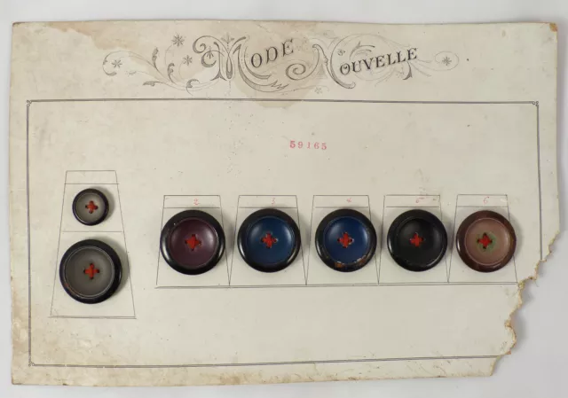 Présentoir 7 bouton ancien XIX métal peint antique buttons 2 tailles mercerie
