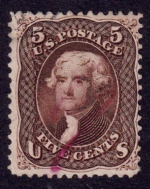 US Scott 76, 1863 Jefferson, 5c brown, USED