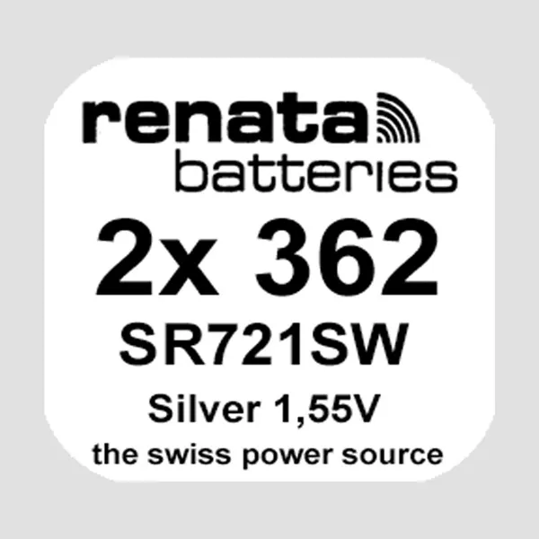 2x Renata 362 Uhren-Batterie Knopfzelle SR721SW AG11 Silberoxid Blisterware Neu